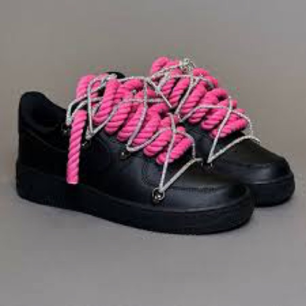 NIKE CUSTOM AIR FORCE 1 "ROPE LACES ULTRA PINK" TRIPLE SWAROVSKI SILVER AF1 NWOB